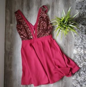 Deep V Sequin Maroon Dress